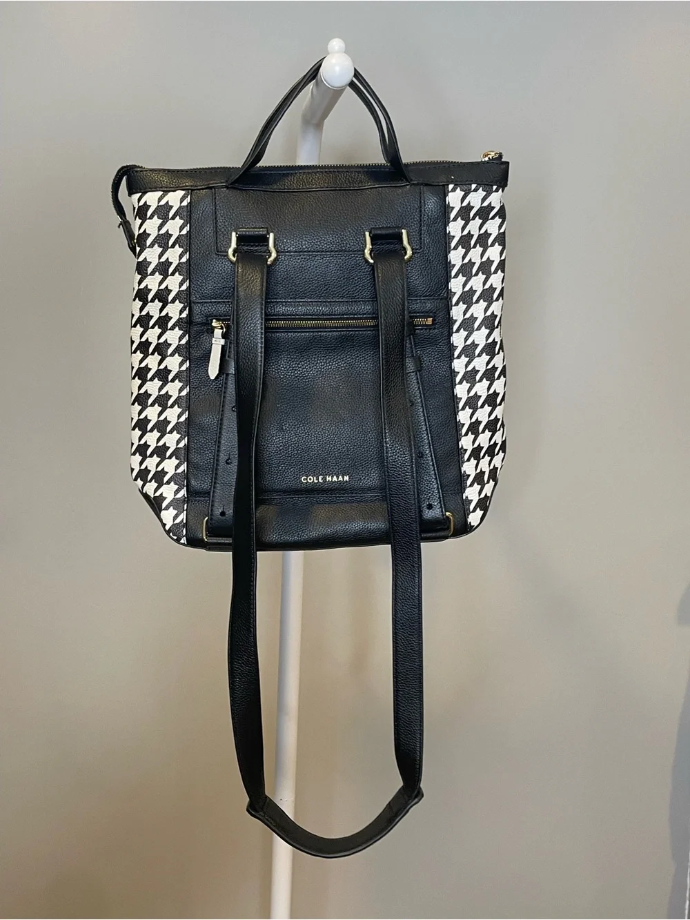 Cole Haan Grand Ambition Luxe Houndstooth Leather Backpack w Tablet Slot NWOT